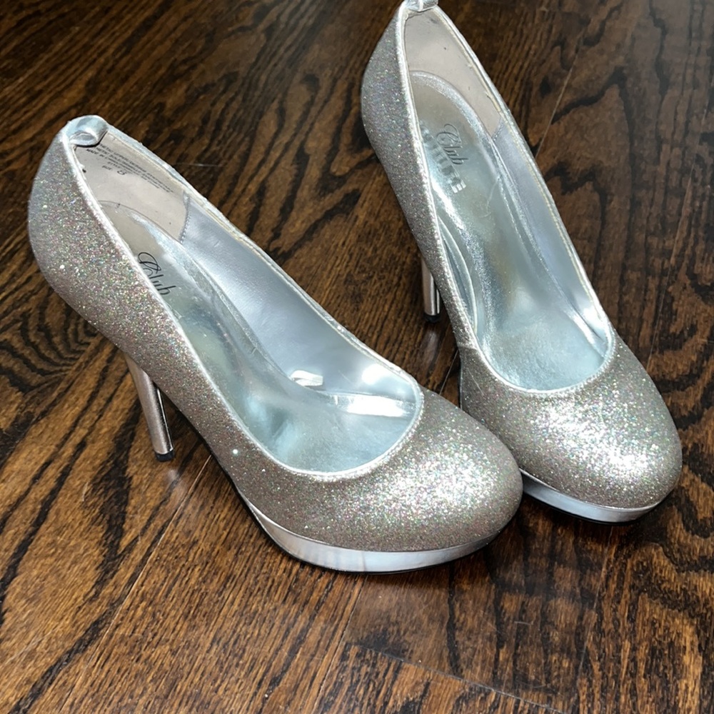 Silver rainbow glitter heels - size 8 NEVER WORN